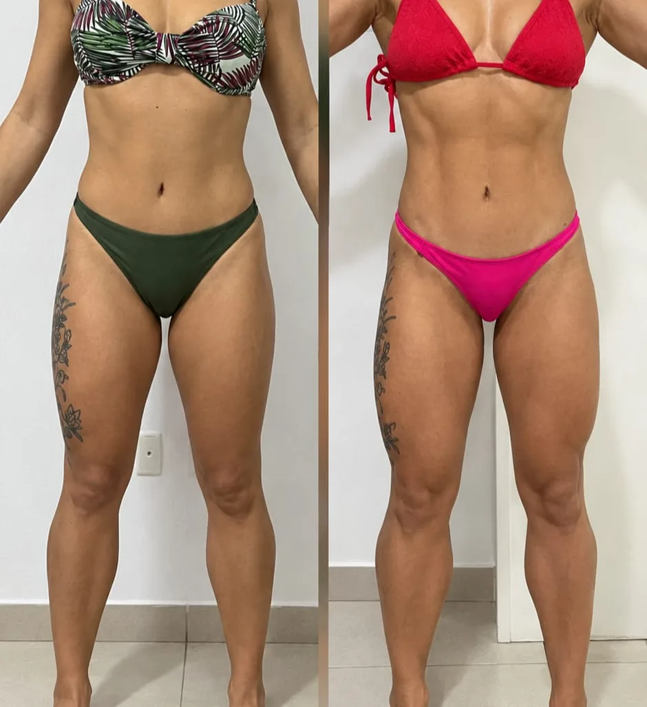 Antes e depois de uma aluna do Método LGN após 3 meses (hipertrofia), com o rosto fora da foto